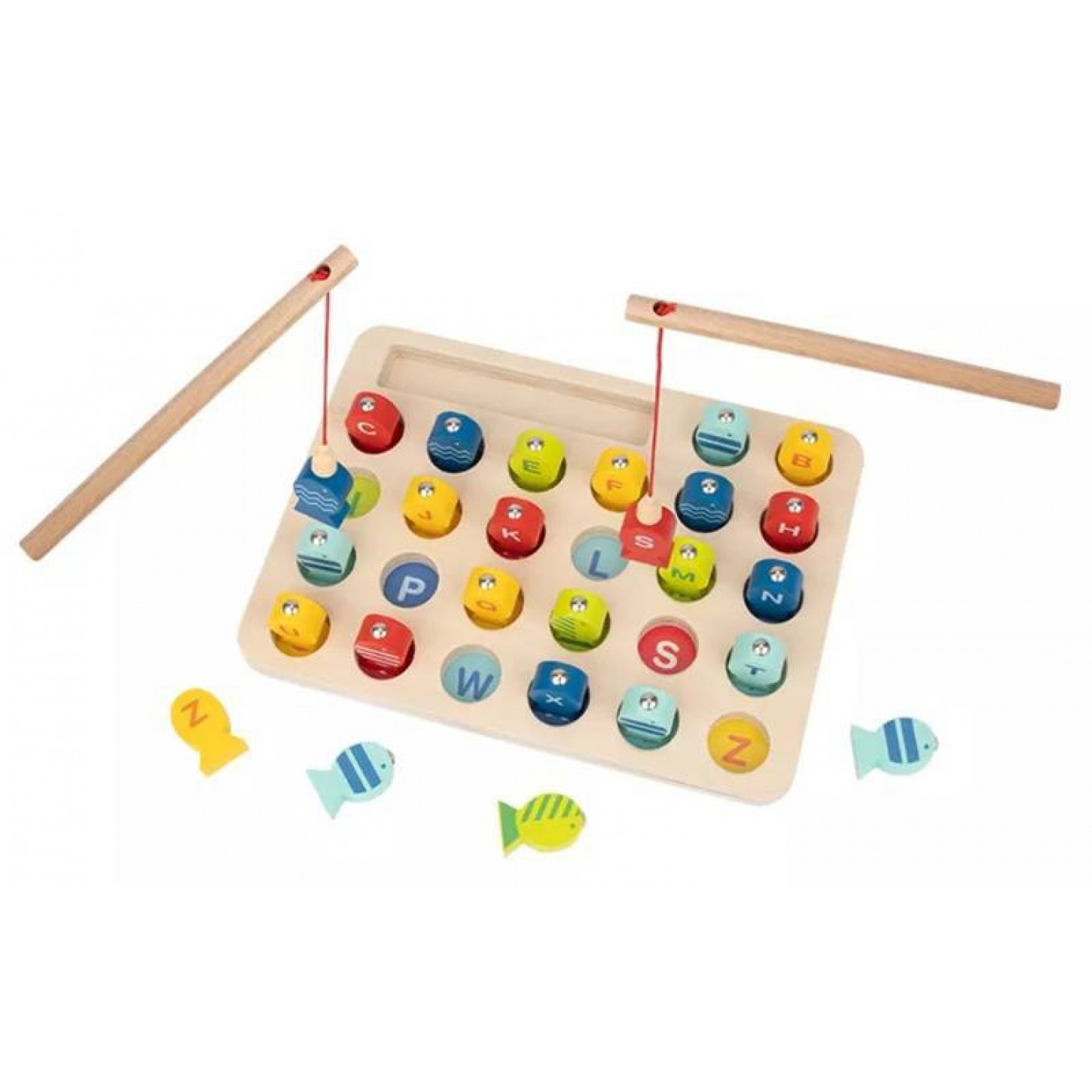 Brinquedo magnético de pesca em madeira para crianças - alfabeto